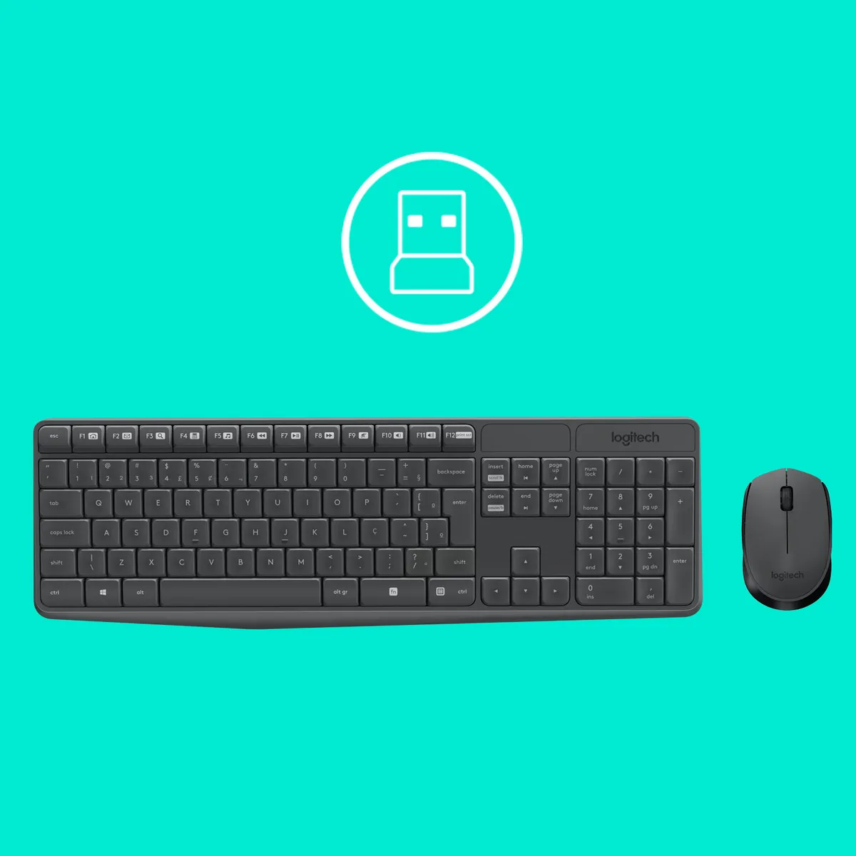 Kit de teclado e mouse sem fio Logitech MK235 teclado grafite e mouse preto