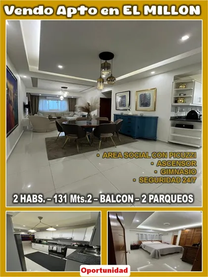 Vendo Apto  En El Millón, 2 Habs., 131 Mts.2, A Pocos Metros De La 27 De Febrero Y La Núñez De Cáceres.