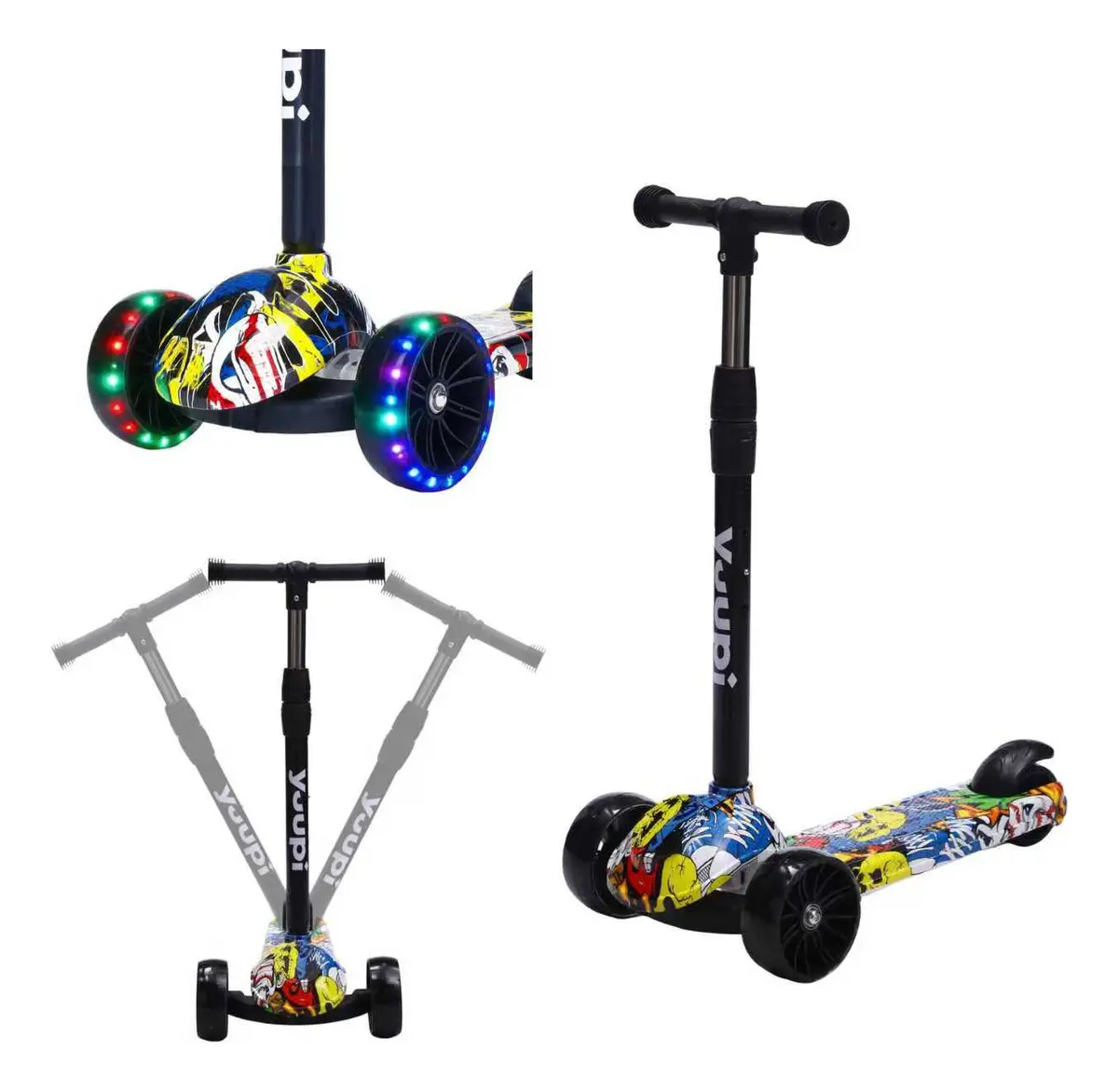 Patinete Infantil Com Rodas Flash Preto Yuupi