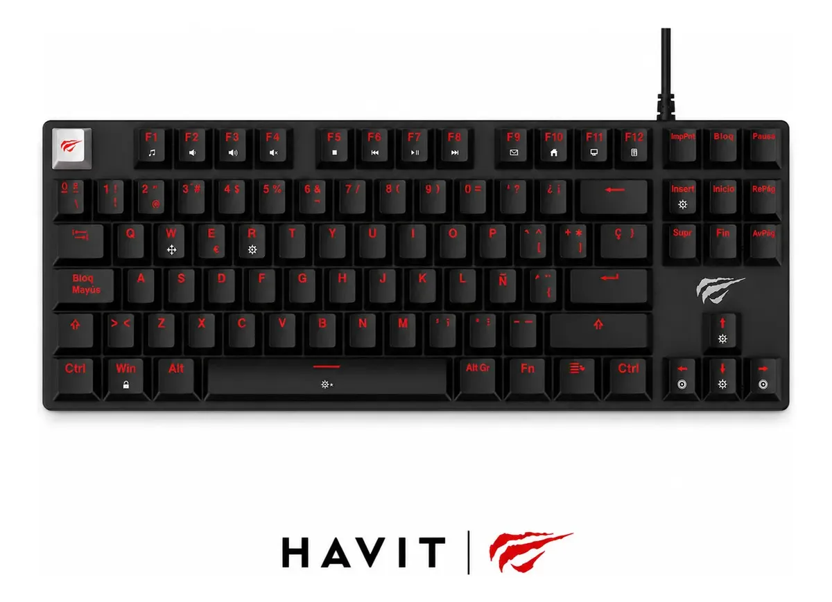 Teclado Mecánico Gamer Havit Kb10L Pro-SP Switches Red Tkl Compacto Sin Numpad Luz Led Roja Negro Español