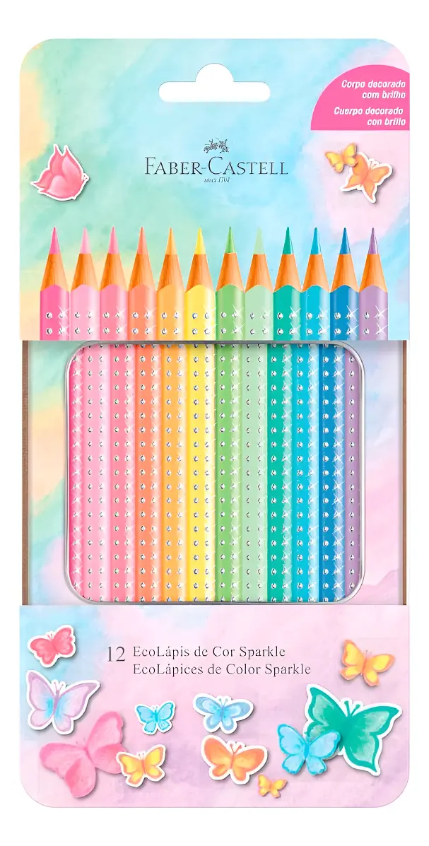 Lápis De Cor Lata Pastel 12 Cores Sparkle - Faber Castell Cor Pastel