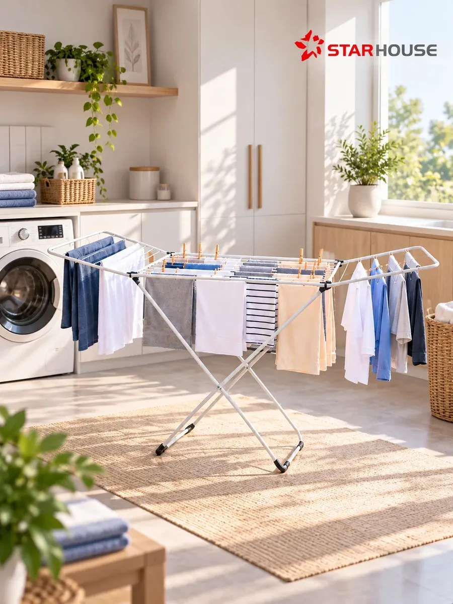 Varal De Roupa de Chão Slim Reforçado Com Abas Dobrável Retrátil StarHouse