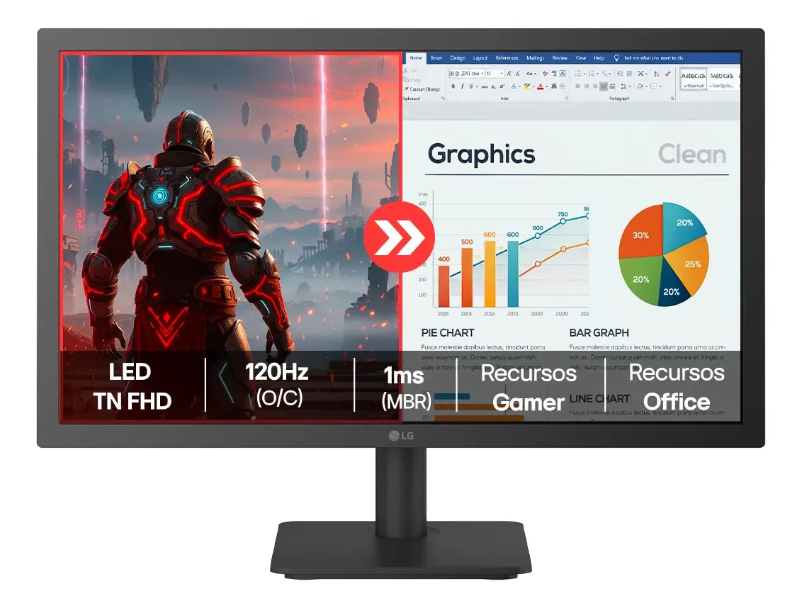 Monitor LG FHD Home & Office 22U403A-B 22”, 1ms (MBR), 120Hz (O/C), Modo leitura, Flicker Safe, HDMI, LG Switch, Black Stabilizer, Dynamic Action Sync