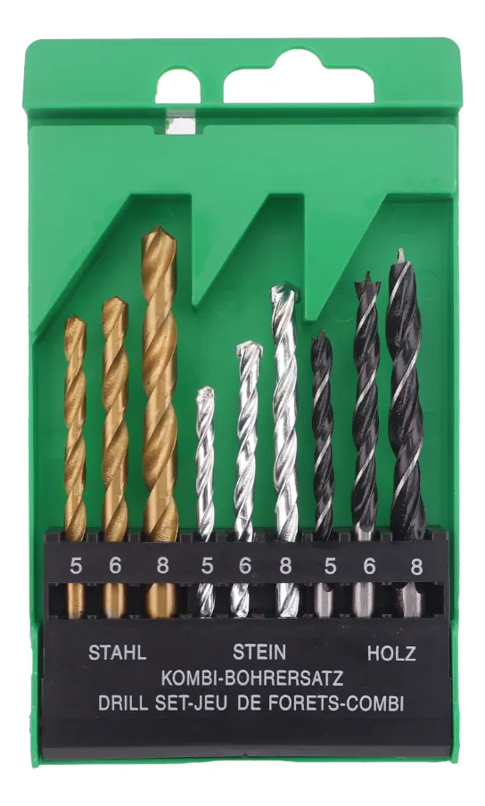 Kit 9 Peças Jogo Brocas 5-8mm Concreto Metal Madeira Estojo