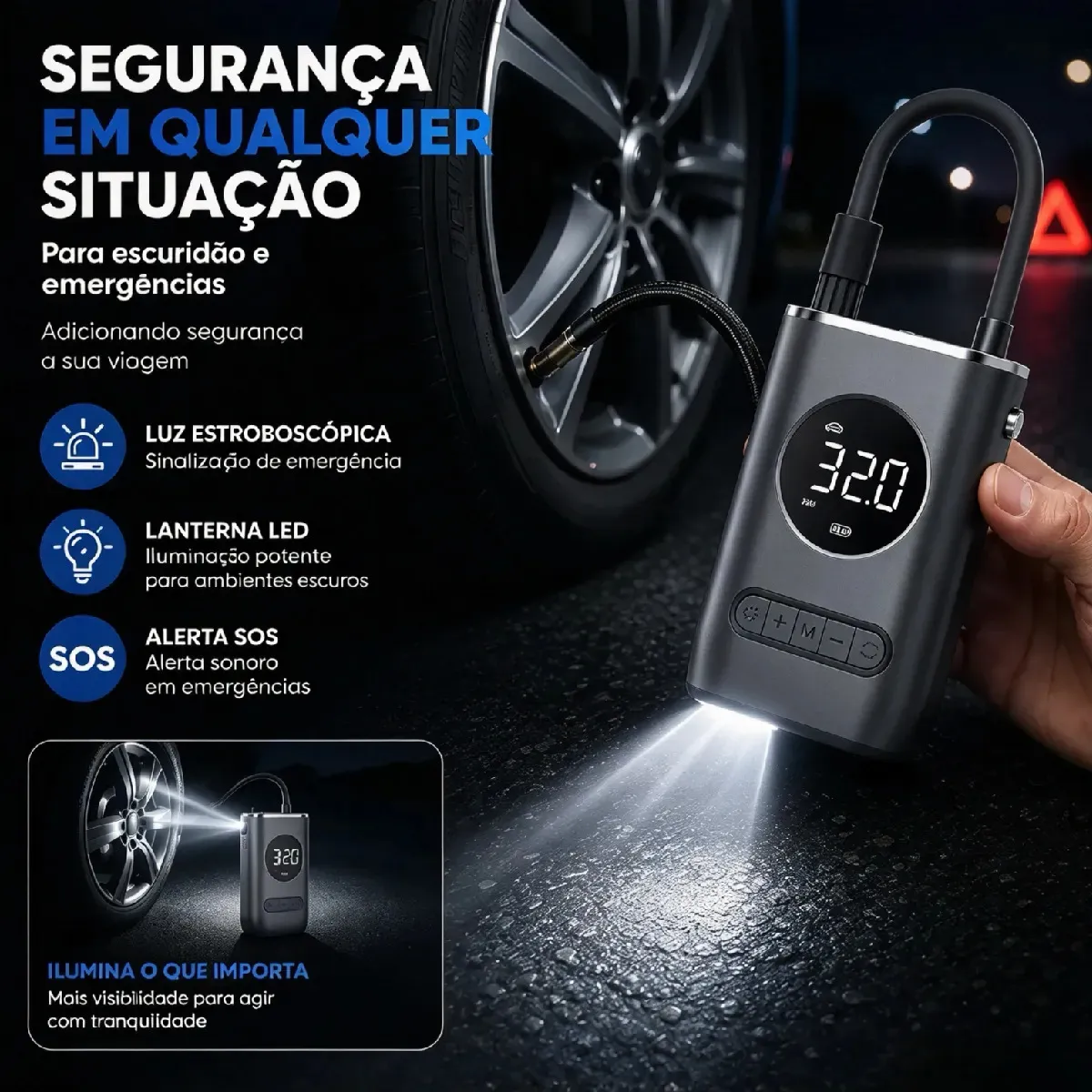 Mini Compressor de Ar Portátil Digital Sem Fio para Pneus e Infláveis — imagem 2