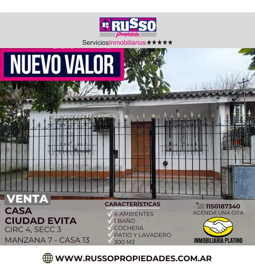 Venta Casa 3 Ambientes Ciudad Evita 