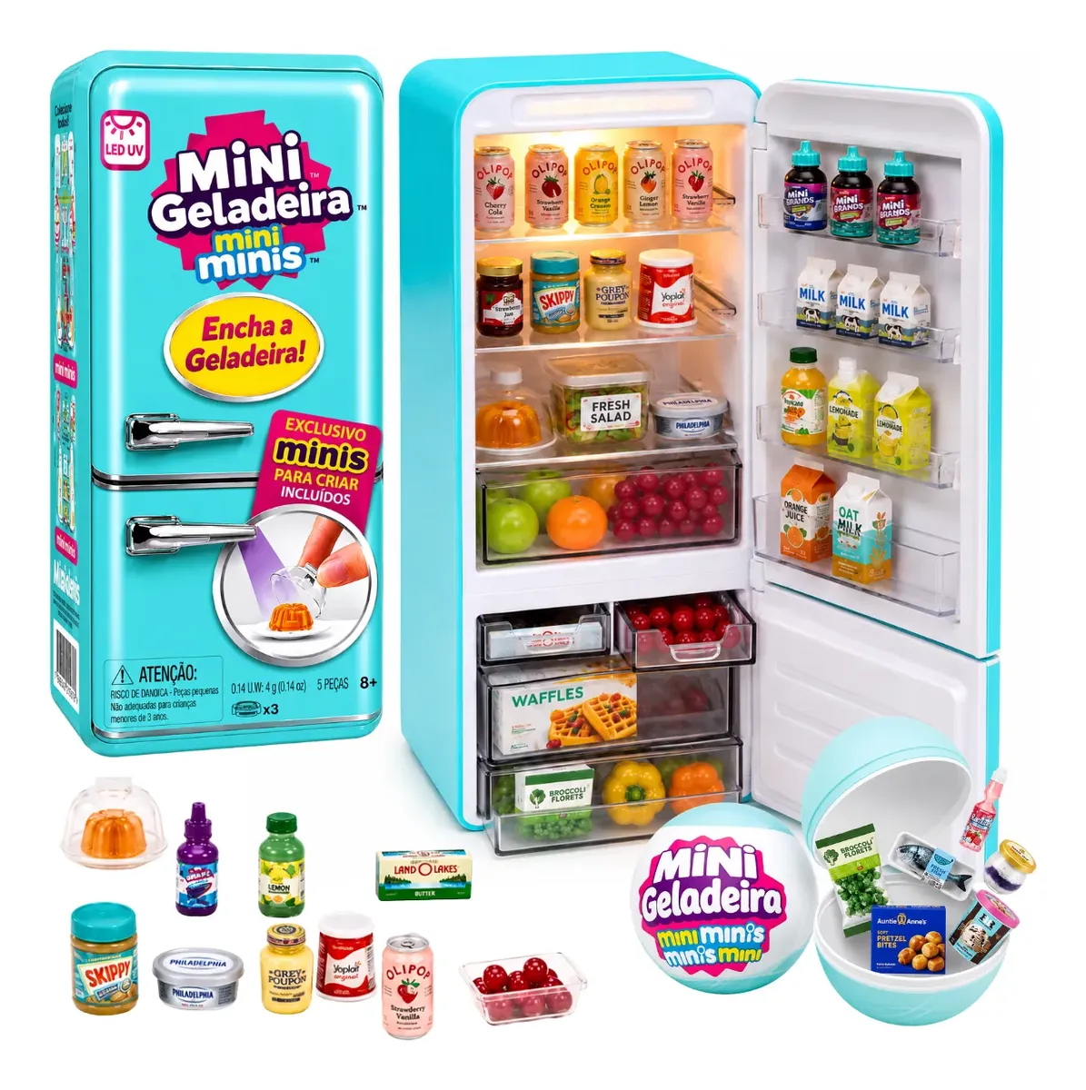 Mini Geladeira de Brinquedo Mini Brands com Luz e Surpresas