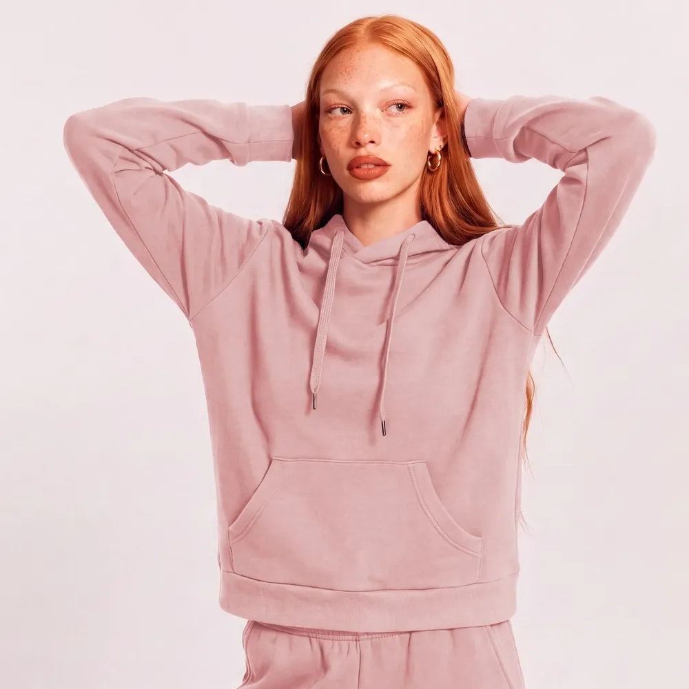 Moletom Canguru Feminino Peluciado Soft Com Capuz Style Box Gg Rosa Blush Blusa De Frio Inverno Casaco