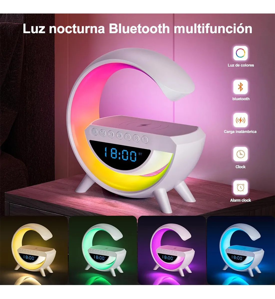 Bocina Bluetooth Con Rgb Luces Y Cargador Inalámbrico