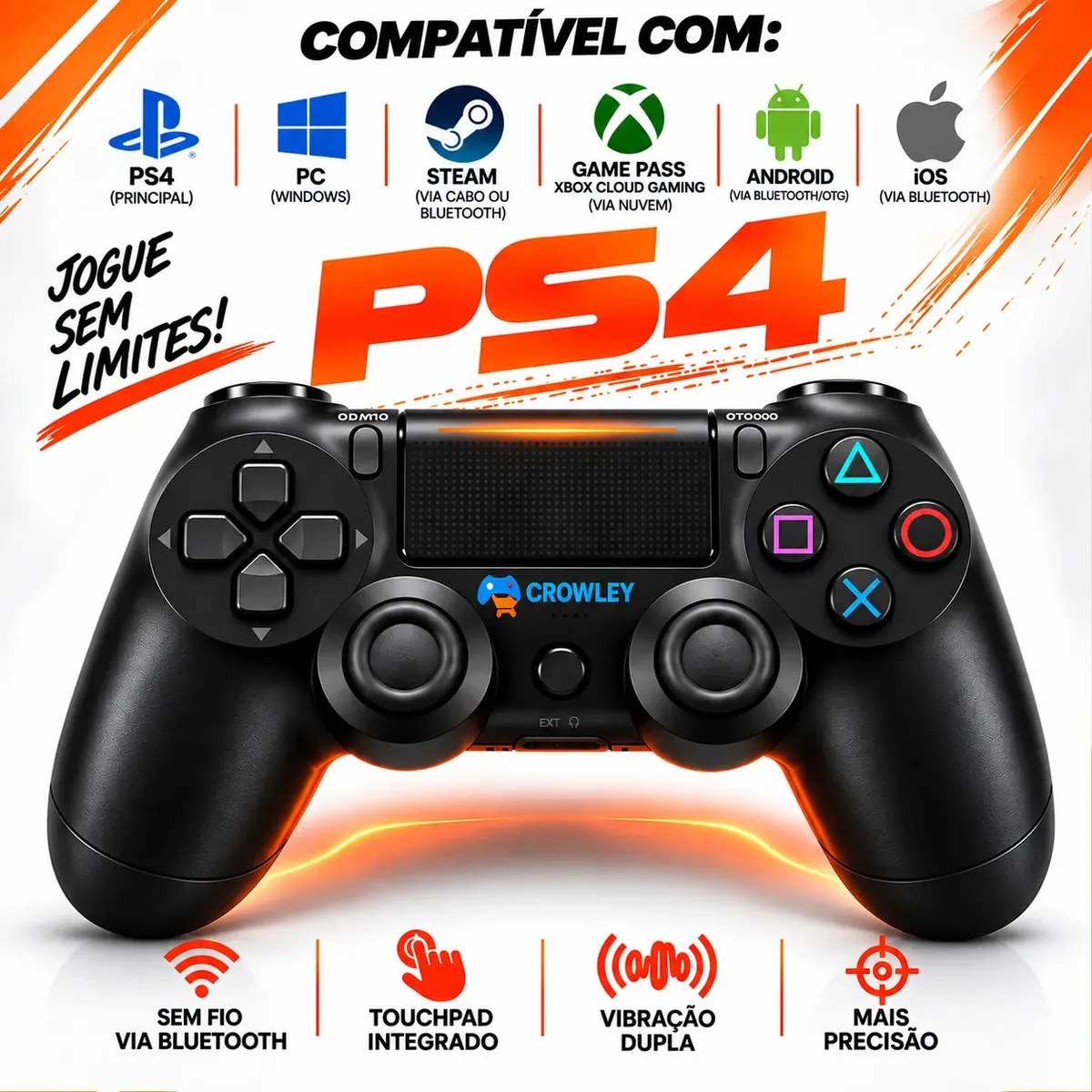 Controle Sem Fio Bluetooth Ps4 Videogame Tv Smart Gamer Celular DualShock Joystick Manete - Crowley