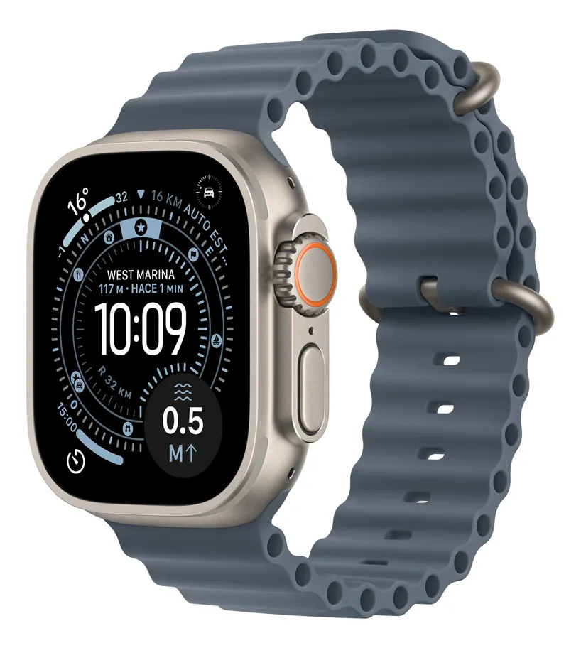Apple Watch Ultra 3 GPS + Cellular • Caixa natural de titânio – 49 mm • Pulseira Oceano azul-âncora - Distribuidor Autorizado