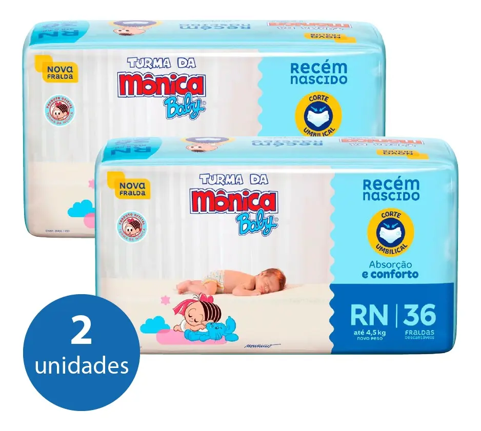 Kit Fralda Turma Da Mônica Rn - 72 Unidades Tamanho Recém-nascido (RN)