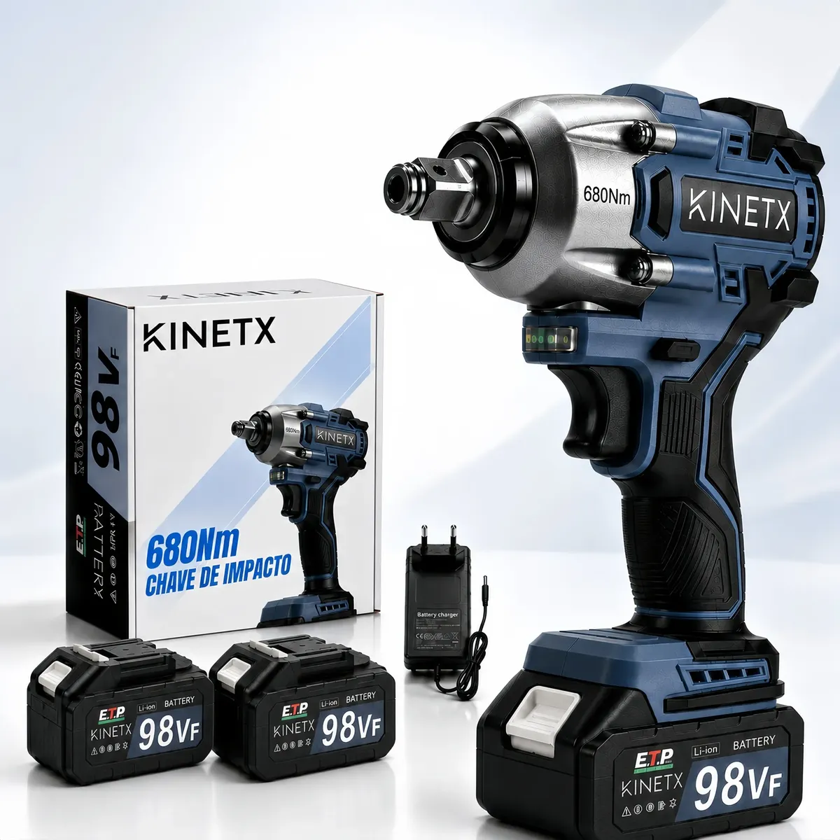 Chave De Impacto Parafusadeira 680nm Brushless 98v 2baterias