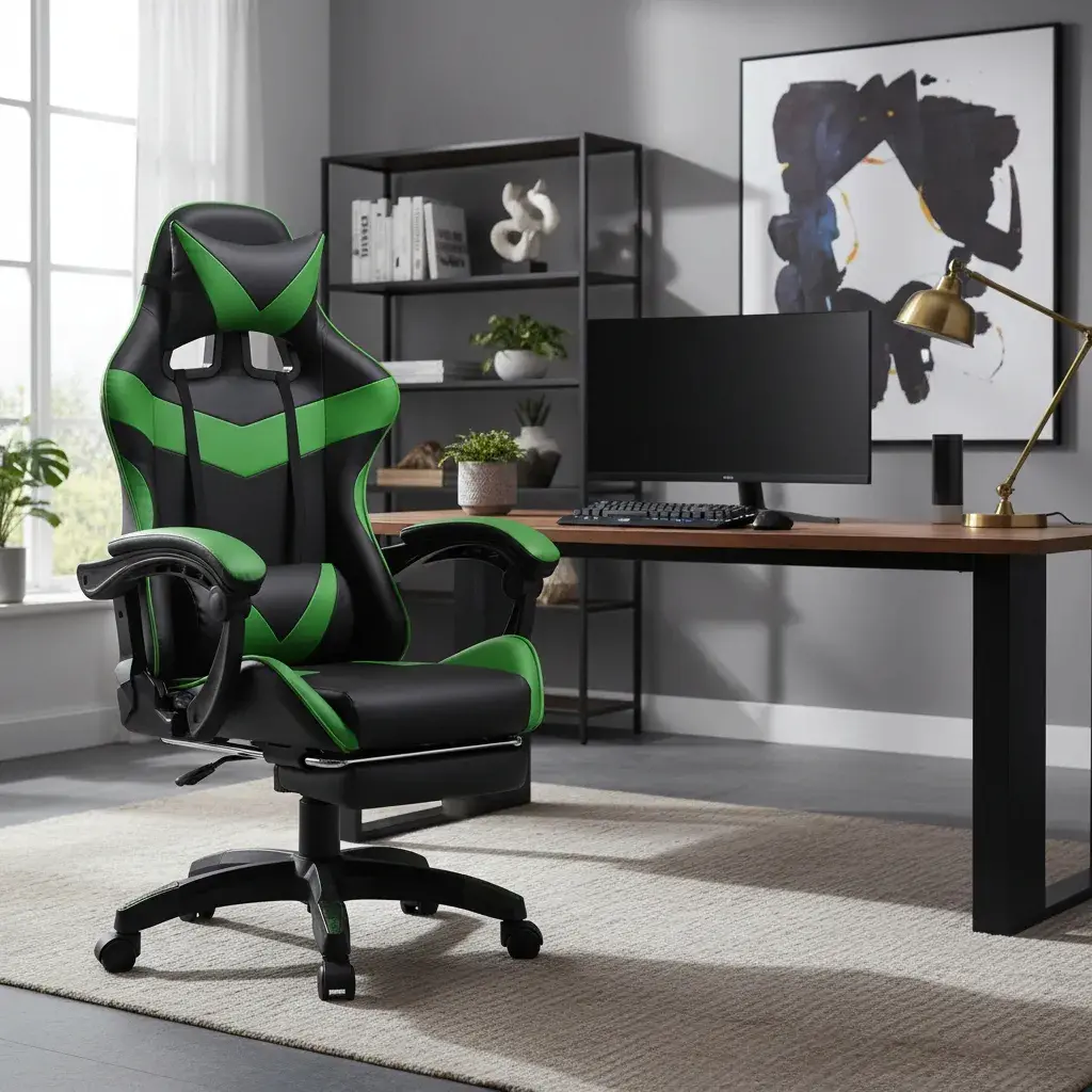 Cadeira gamer ergonômica Luvinco Nitro verde com apoio para os pés