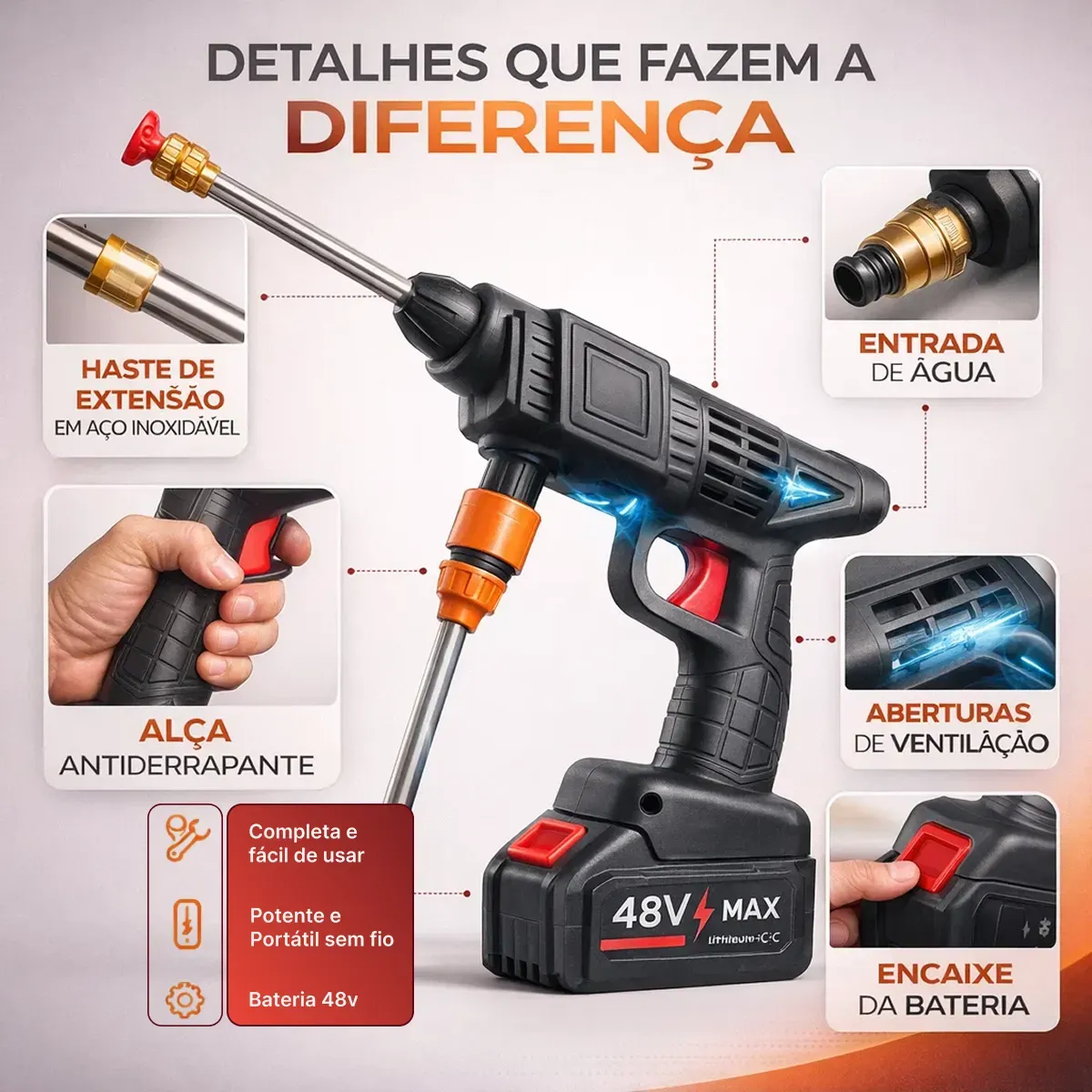 Lava Jato Portátil de Alta Pressão Recarregável com 2 Baterias e Maleta — foto 9