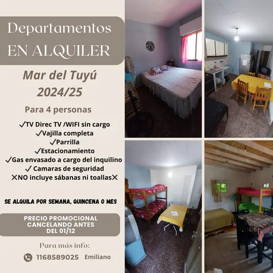 Alquiler Deptos Temporada 2024/25 Mar Del Tuyu. Ubicados En 