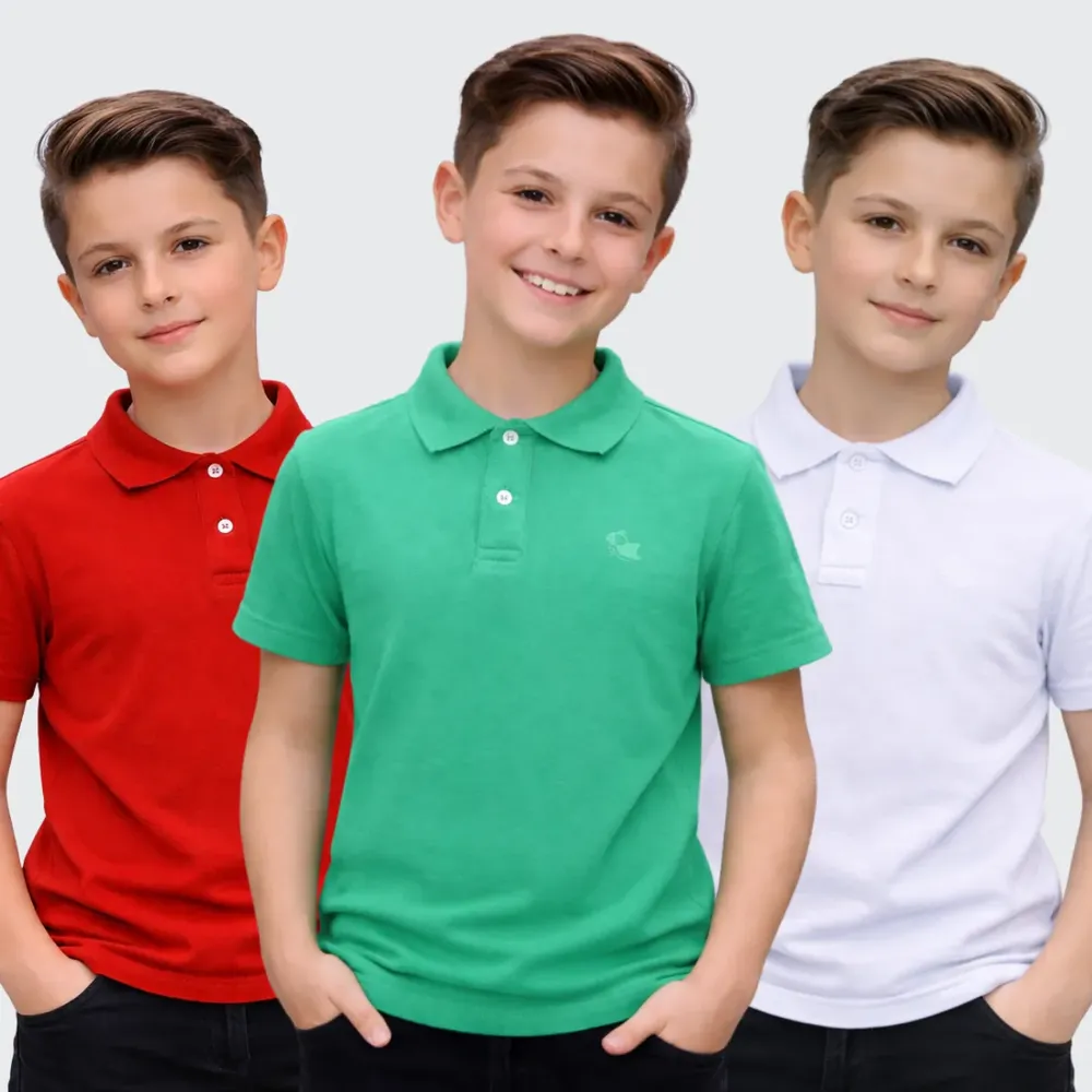 Kit 3 Camisas Polo Infantil Piquet (Manga Curta)
