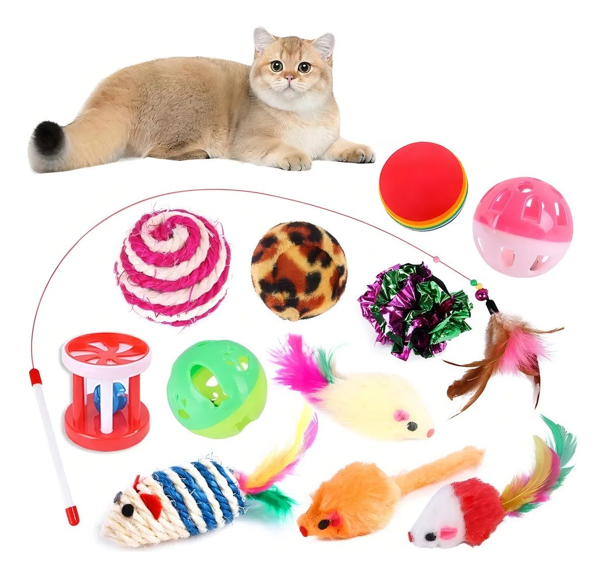 Kit 8 Brinquedos Interativos Para Gato Com Varinha Diversão - Imagem 3