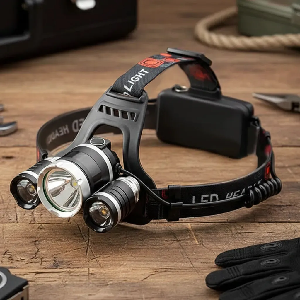 Lanterna Cabeça Recarregável 3 LED Luz Branca 4 Modos Ajustável Camping Trilha Corrida Trabalho Mãos Livres Bateria Recarregável Cabo Incluso Pro Power