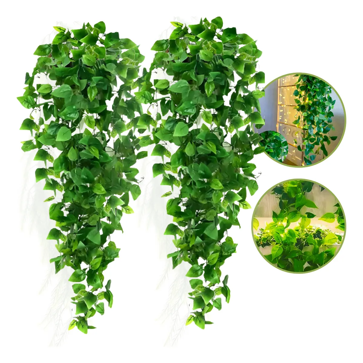 2 Pendentes De Jiboia Artificial Jardim Vertical Folhagem Verde