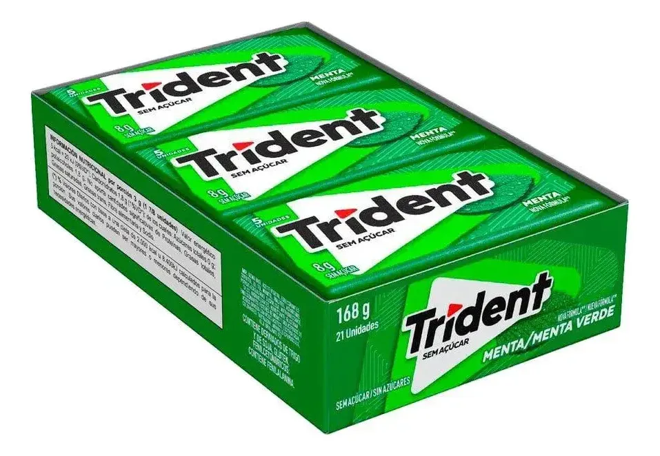 Chiclete Trident Menta - Caixa c/ 21 unidades sem açúcar