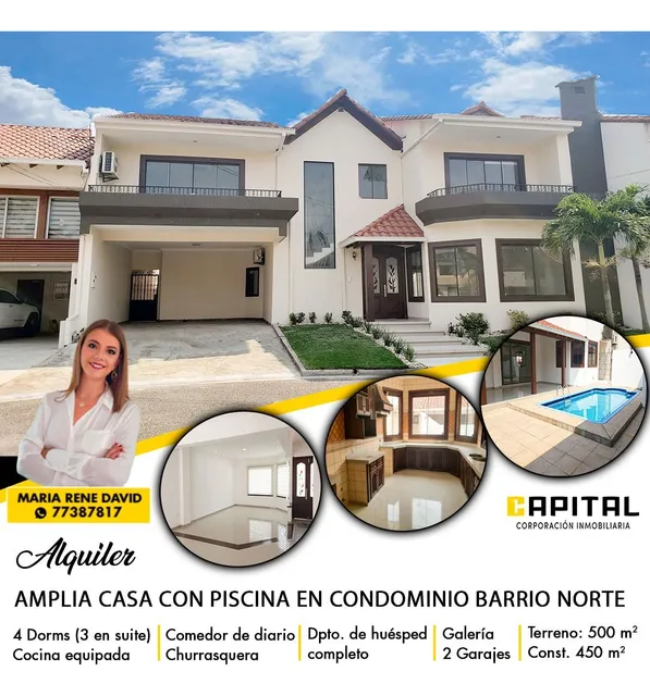Amplia Casa En Alquiler - Condominio Barrio Norte