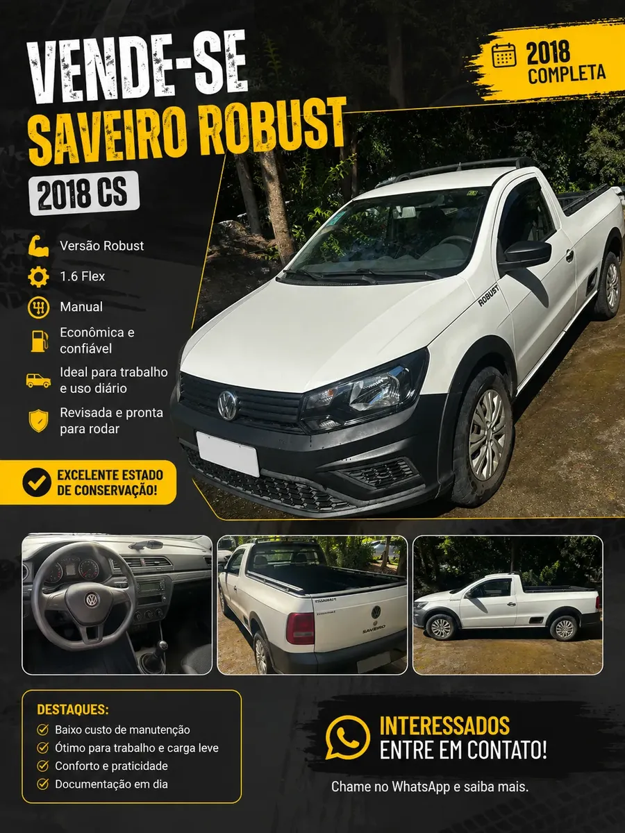 Volkswagen Saveiro 2018 1.6 Robust Cab. Simples Total Flex 2p