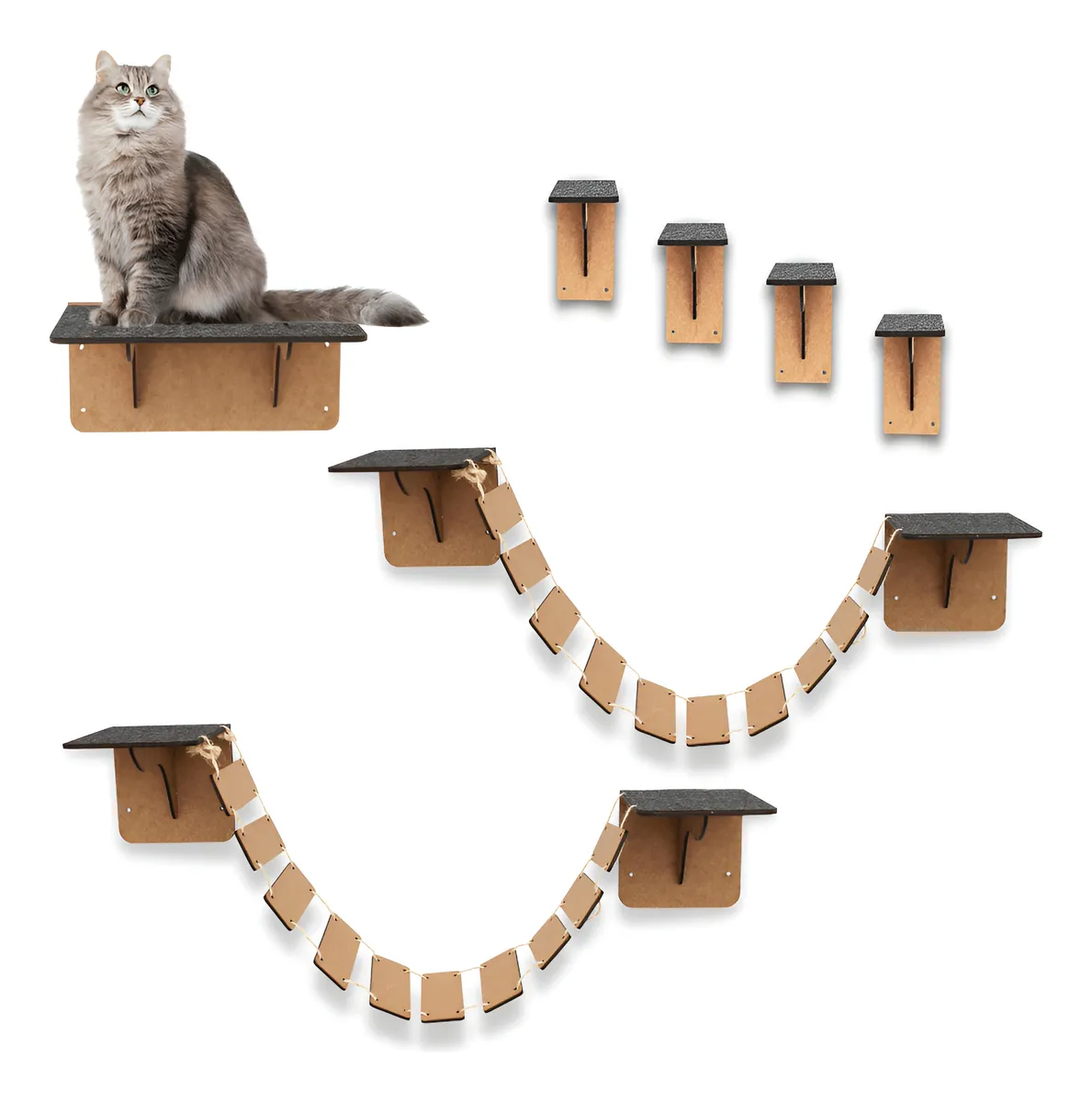 Kit De Prateleiras Escadinha Para Gatos Com 7 Peças