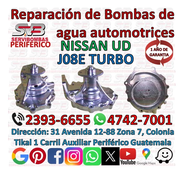 Reparación De Bomba De Agua Automotriz Nissan Ud Motor J08e 