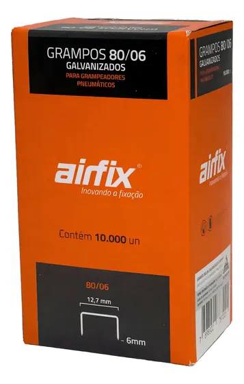 Grampos 80/06 Airfix Para Grampeador Tipo 80 Tapeceiro Estofado Aço Galvanizado Caixa 10.000 Unidades
