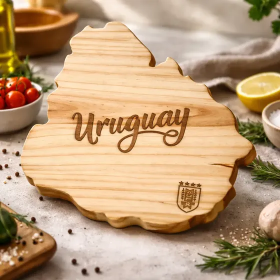 Tabla De Picar Uruguay Celeste De Madera 40x36 Cm