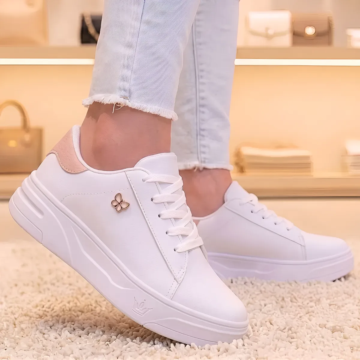 Tênis Feminino Casual Sapatênis Branco Confortavel Star Leve