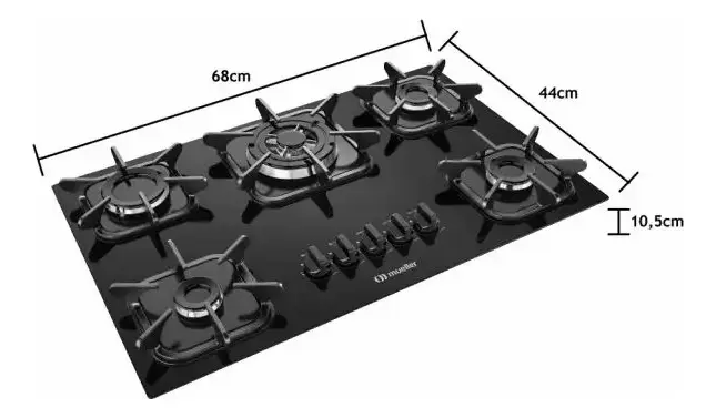Cooktop Mueller 5 bocas Preto com Queimador Tripla chama - Imagem 3