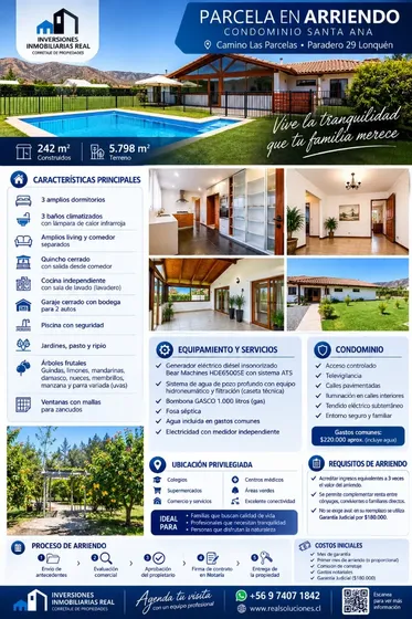 Condominio Santa Ana - Parcela 5000 Mts2 - Casa 4 D + 3 B +