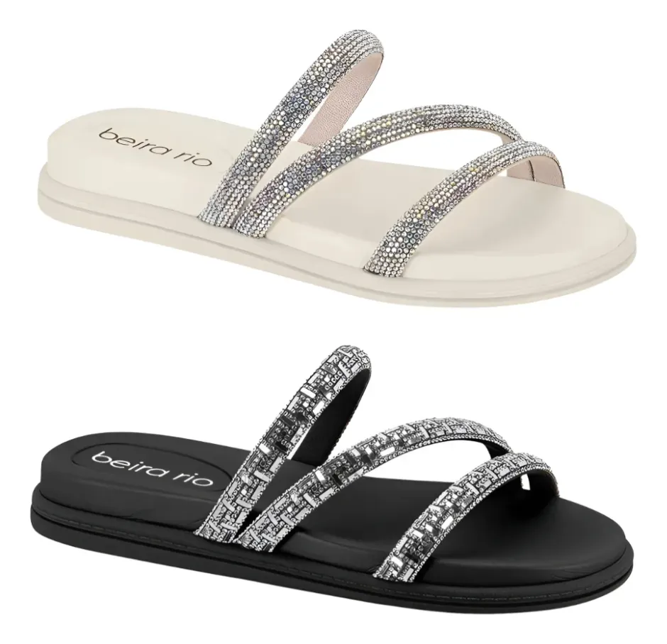 Kit Sandália Beira Rio Feminina Strass Conforto Papete Leve