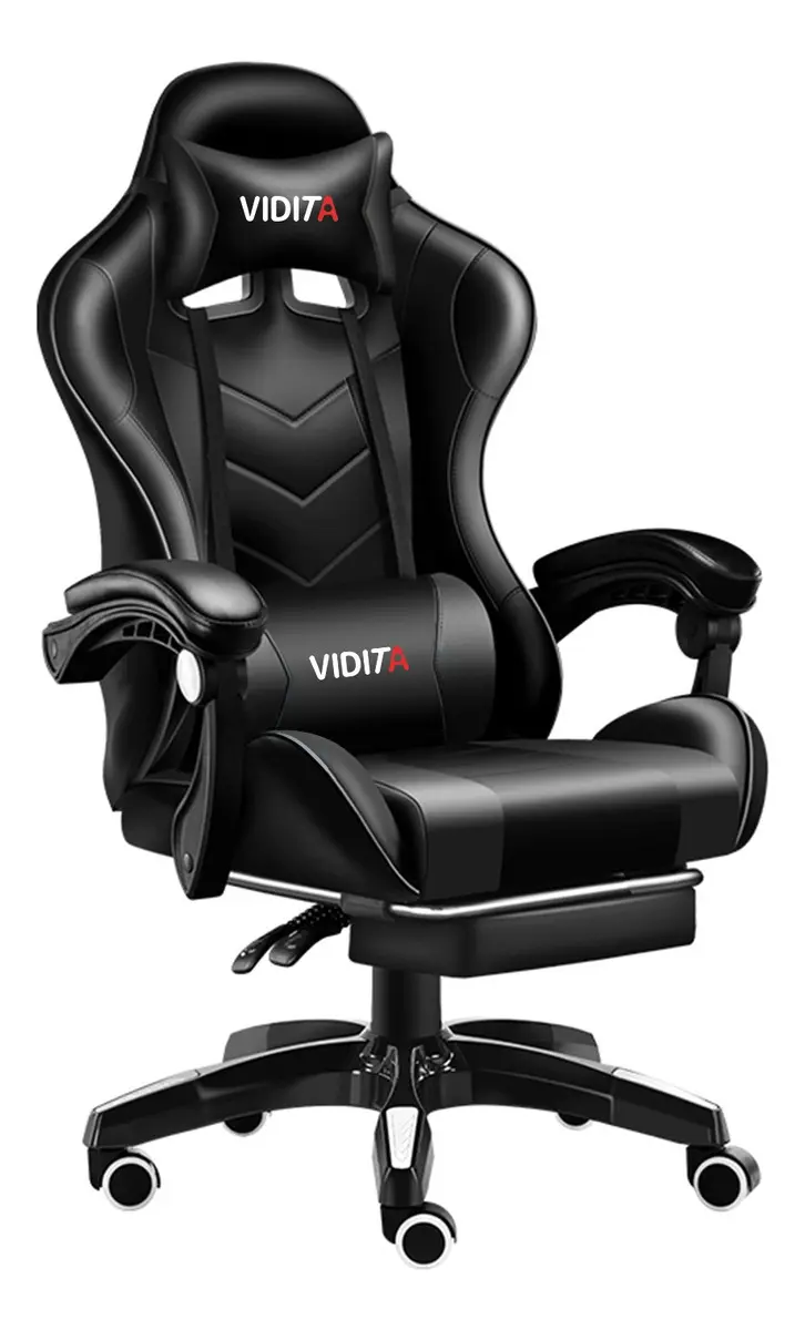 Silla Gamer Vidita Gx2000 Ergonómica Presidencial Reclinable Negra Con Reposapiés Videojuego Pc Profesional Negro Cuero Sintético
