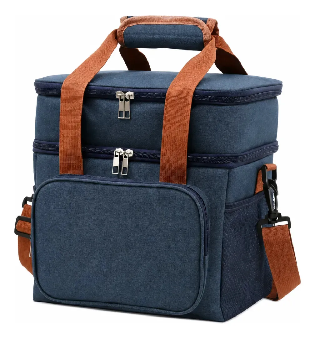 Bolsa Térmica Lancheira Marmita 13,5L 2 Compartimentos Frasqueira Dupla Camada Alça de Ombro Fitness Trabalho Azul