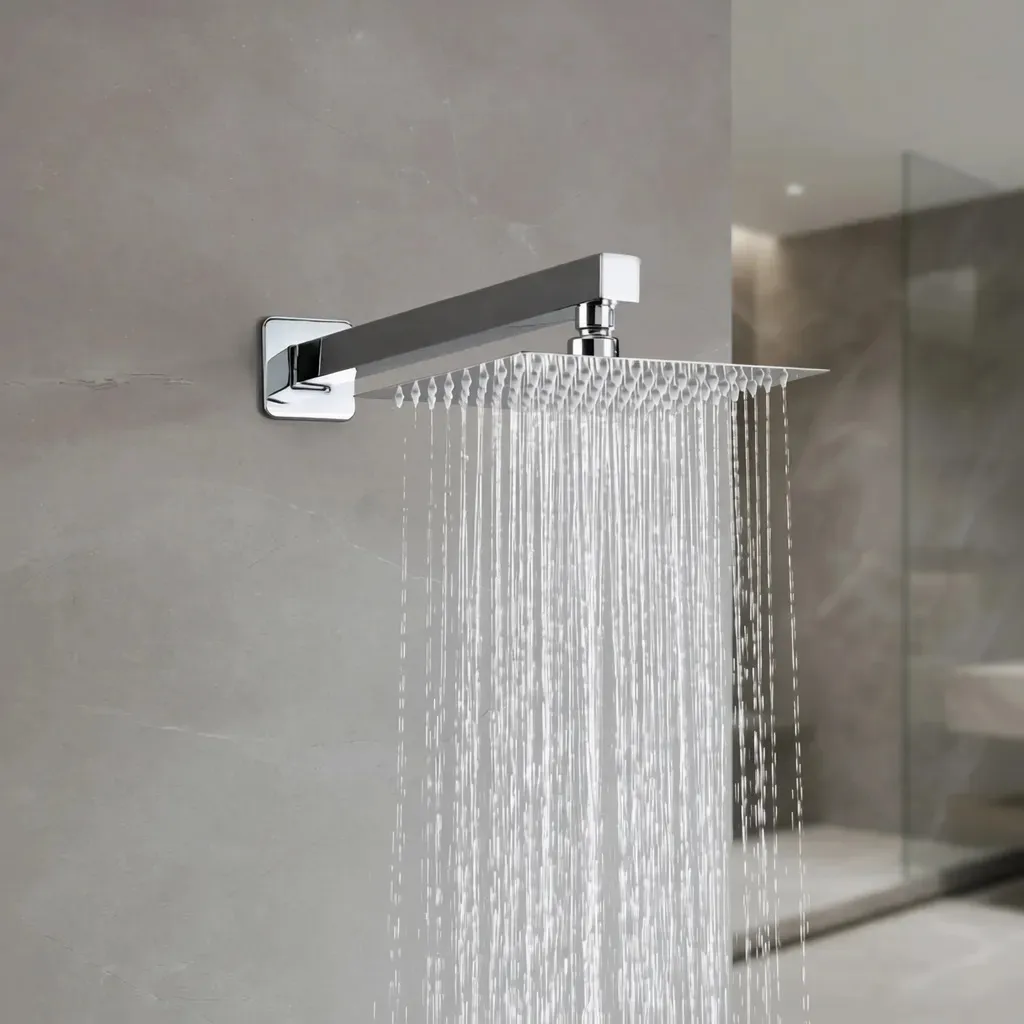 Chuveiro de Parede Quadrado 20cm Aço Inox Cromado Jato Chuva Ângulo Ajustável