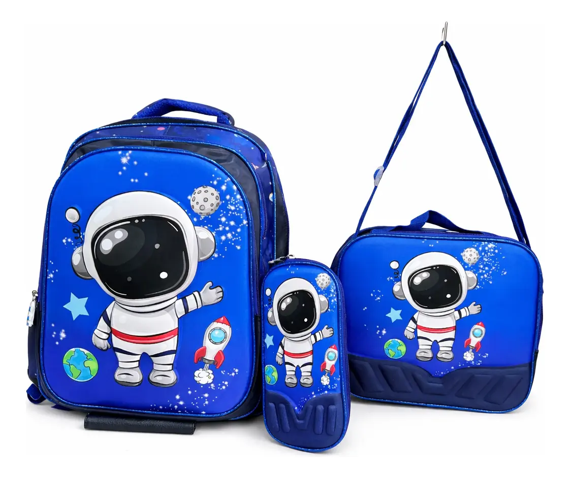 Kit Escolar Astronauta: Mochila + Lancheira + Estojo (Royal)
