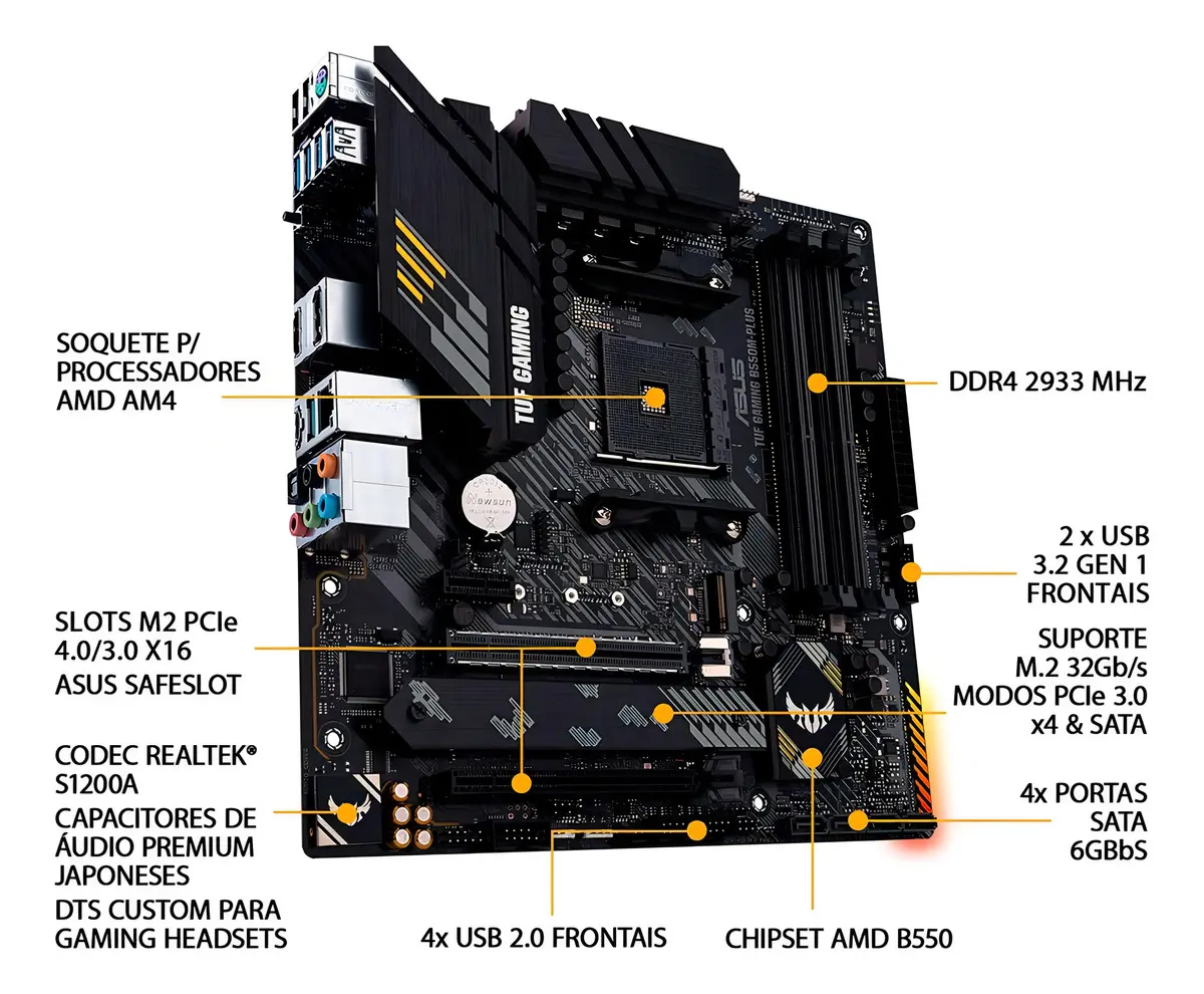 Placa Mãe Asus Tuf Gaming B550m-plus Ddr4 AMD Am4 mATX RGB