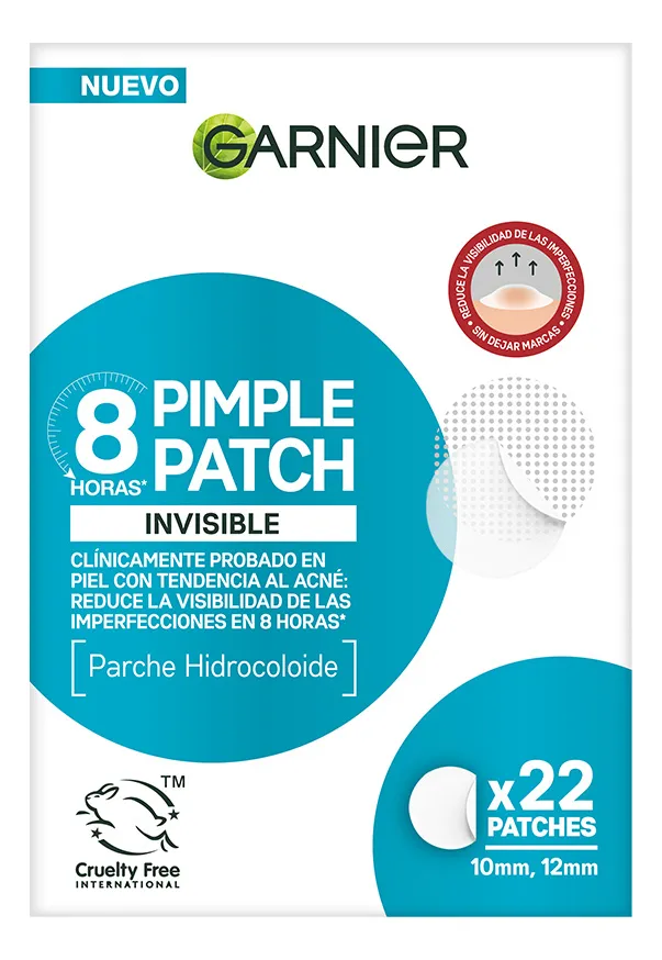 Parches Invisibles para acné Pimple Patch que reducen la visibilidad de las imperfecciones en 8 horas de Garnier: Clínicamente Probado, Parche Hidrocoloide, 22 piezas 10mm x 12mm, Cruelty Free, Vegano
