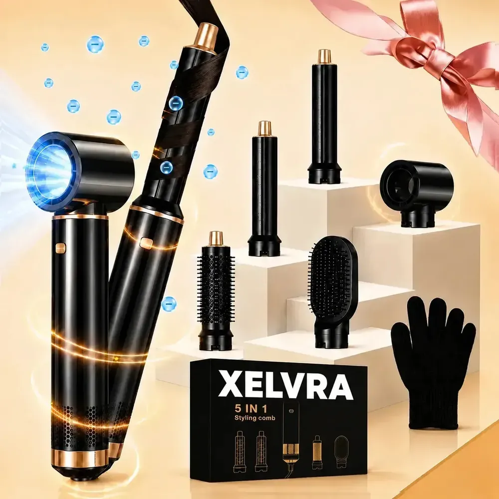 Cepillo Secador y Alisador Cepillo Secador De Cabello 5 En 1 Profesional, Cepillo De Aire Caliente, Alisador, Rizador, Voluminizador, Secadora De Pelo Eléctrica Multifuncional, Iones Negativos