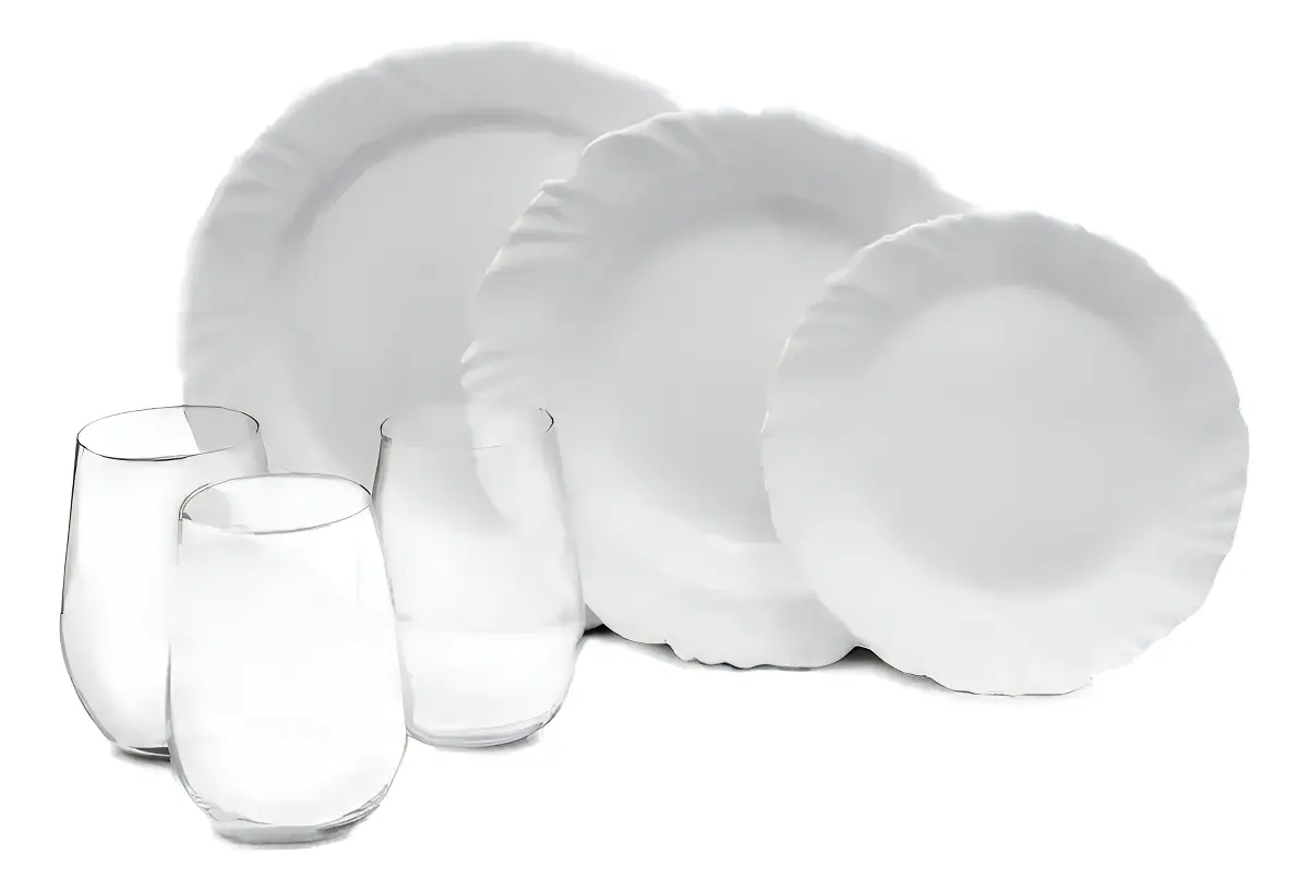 Aparelho De Jantar Pétala 24 Peças Duralex Opaline Cor Branco Liso