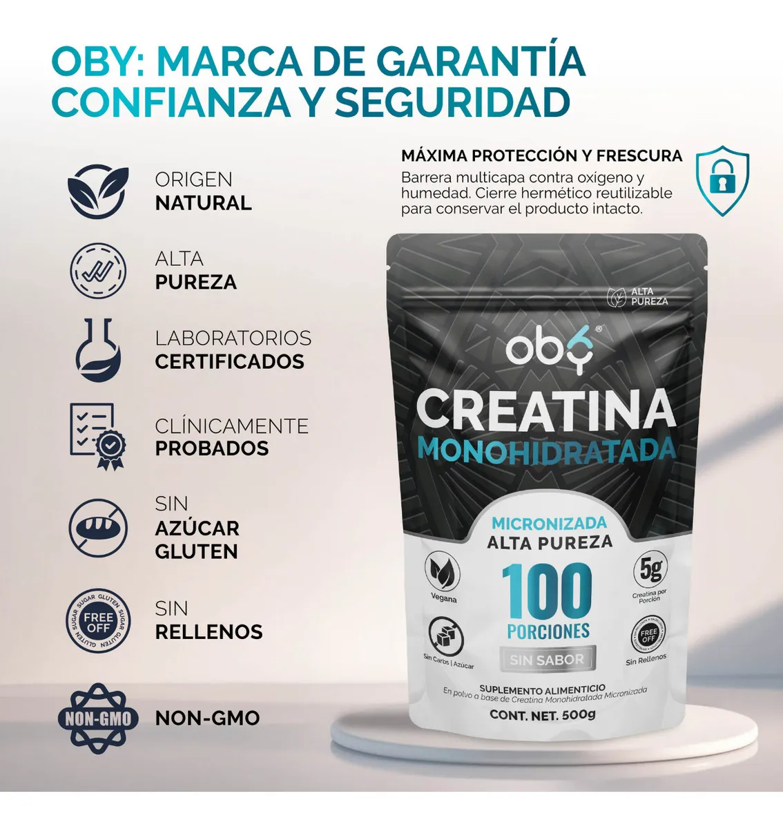Creatina Monohidratada Micronizada Pura Polvo 500gr | Oby Creatine 100 Servicios Sin Sabor Y Alta Absorción | Creatina Mujer Y Hombre Pre Entreno Y Alta Pureza