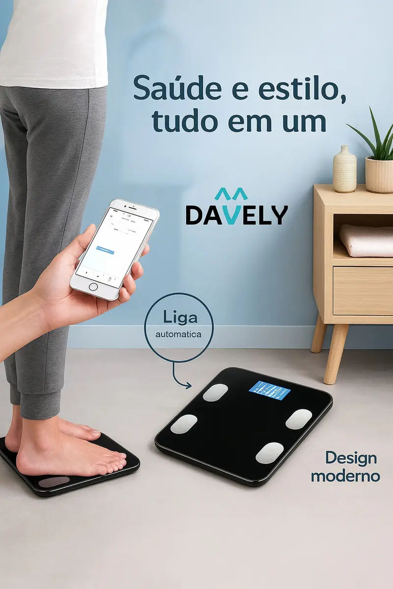 Balança Digital Bioimpedância Bluetooth Corporal Aparelho Alta Capacidade Balança De Banheiro Academia App Para Android E Para Ios Cor Preto Marca Davely — foto 5