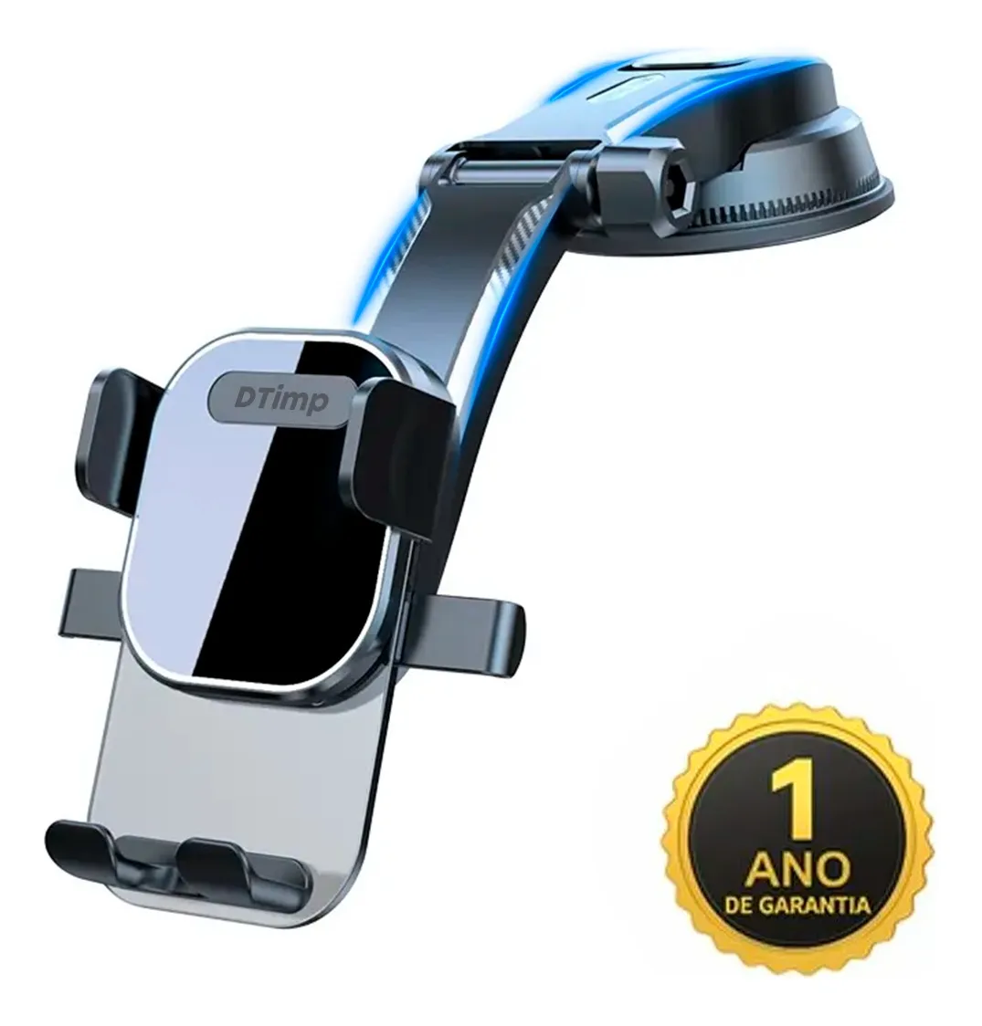 Um smartphone fixado em um suporte veicular no painel de um carro, mostrando um aplicativo de navegação.]