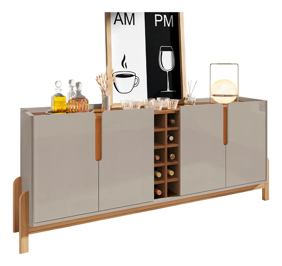 Aparador Buffet Sala Lizz 190cm Com Pés De Madeira Maciça Cor Off White/cedro - Libélula Moveis - Imagem 4