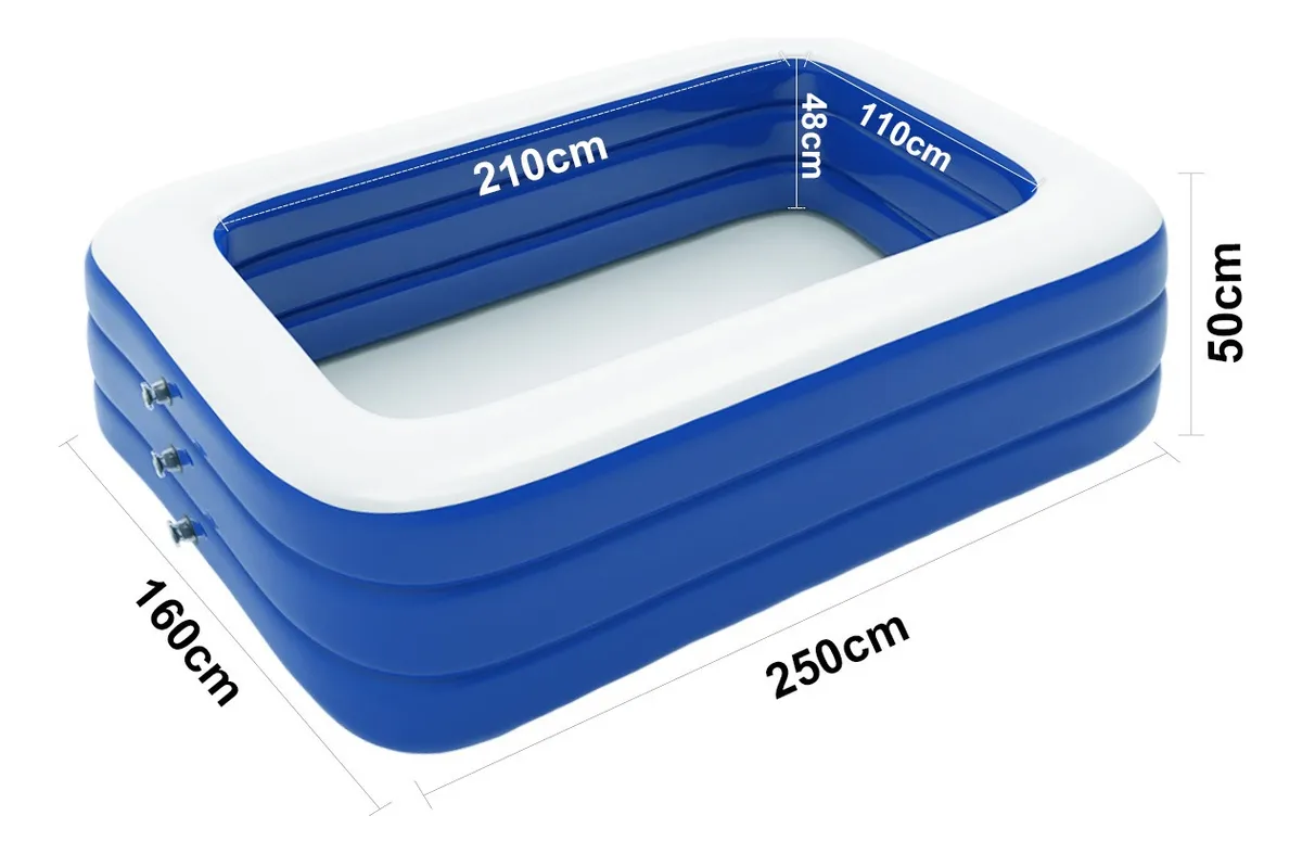 Piscina Inflável 1110l Retangular 250x160x50cm Pvc Família Azul - Imagem 4