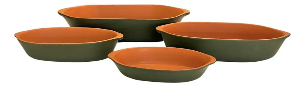 Conjunto De Travessas Cerâmica Refratária Bicolor 4 Peças
