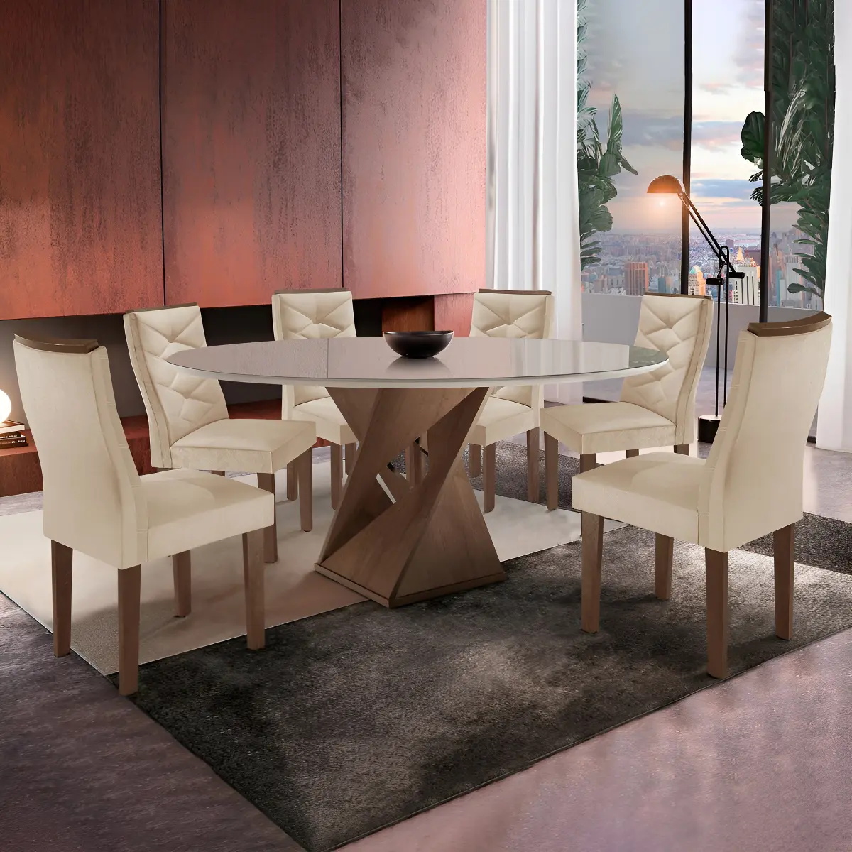 Conjunto de Mesa Redonda com 6 Cadeiras para Sala de Jantar